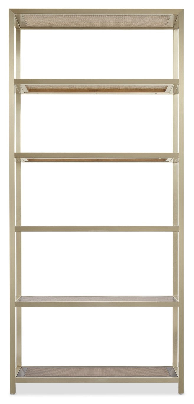Hooker Furniture Melange Stainless Cane & Glass Etagere — 5-Shelf Vertical Display, Industrial-Organic Accent (85") 628-50736-15