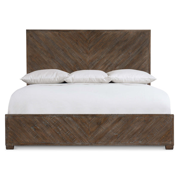 Bernhardt Bernhardt Fuller Queen Panel Bed In Sable Brown Distressed Pine — Retro 70S Modern Minimalist Design K1391