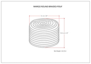 English Elm Margo Handcrafted Round Pouf with Cotton Jute Weave, Supportive Polystyrene Filling, 20" D x 14" H Red B136P159309