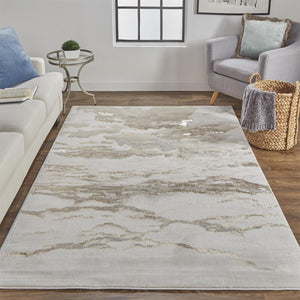 Feizy Rugs Aura Contemporary Abstract High-low Pile Rug In Gold And Champagne - Durable, Stylish Design For Any Space Ivory,Tan,Gray Polyester,Polypropylene Aur3727fbgegldh13