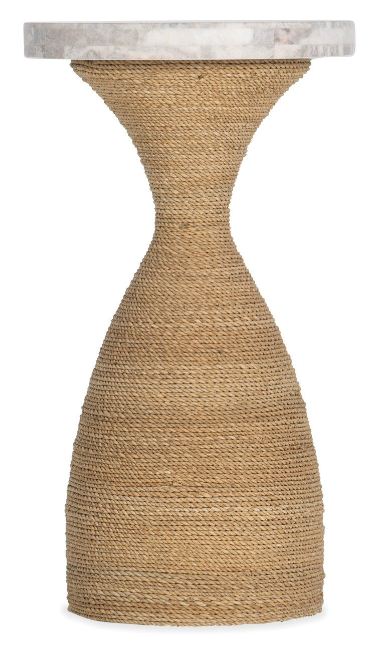 Hooker Furniture Surfrider Rope-Wrapped Drum Table With Stone Veneer Top, Compact Coastal Accent End Table For Small Spaces 6015-50003-00