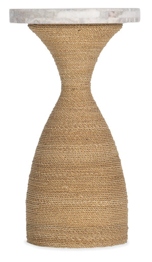 Hooker Furniture Surfrider Rope-Wrapped Drum Table With Stone Veneer Top, Compact Coastal Accent End Table For Small Spaces 6015-50003-00