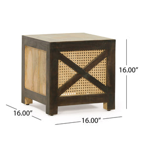 English Elm Christopher Knight Home® - 16" Mango Wood & Woven Rattan Stool — Handcrafted Boho Ottoman Side Table with Cane Wicker Accent, Durable 71750.00