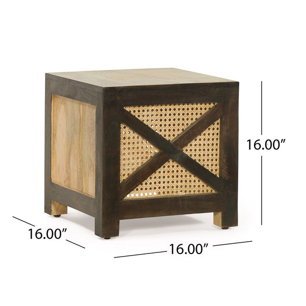 English Elm Christopher Knight Home® - 16" Mango Wood & Woven Rattan Stool — Handcrafted Boho Ottoman Side Table with Cane Wicker Accent, Durable 71750.00