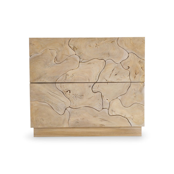 Bernhardt Bernhardt Calavaras Nightstand With Sliced Teak Open-Work Pattern, 2 Push-Open Drawers, Bleached Finish 347232