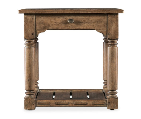 Hooker Furniture Americana Honey Finish End Table With Carved Turned Legs, Solid-Wood Edge Top And Open Shelf Medium Wood 7050-80114-85