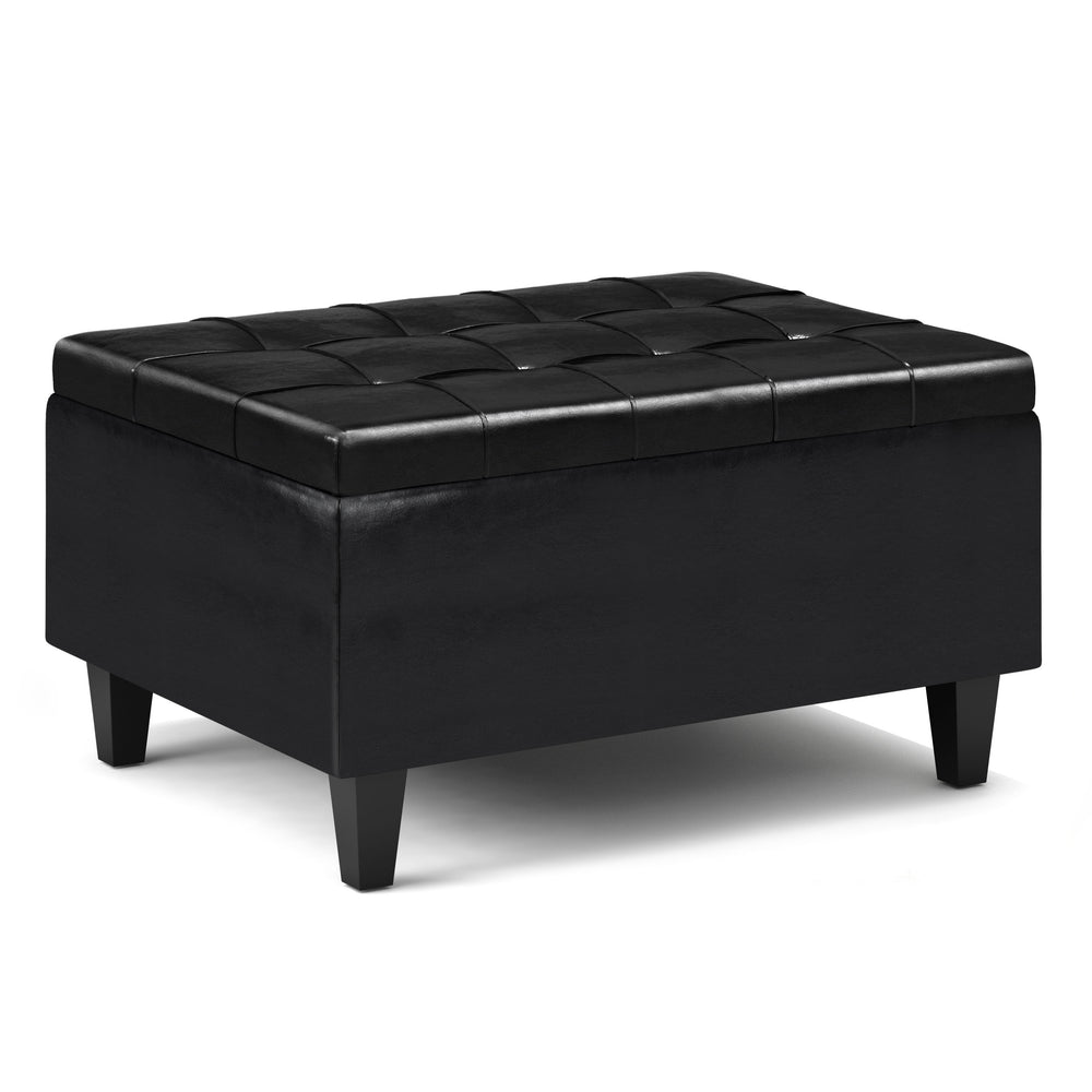 English Elm Harrison Small Coffee Table Storage Ottoman – Versatile Midnight Black Faux Leather With Tufting B136P159154