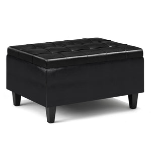 English Elm Harrison Small Coffee Table Storage Ottoman – Versatile Midnight Black Faux Leather With Tufting B136P159154