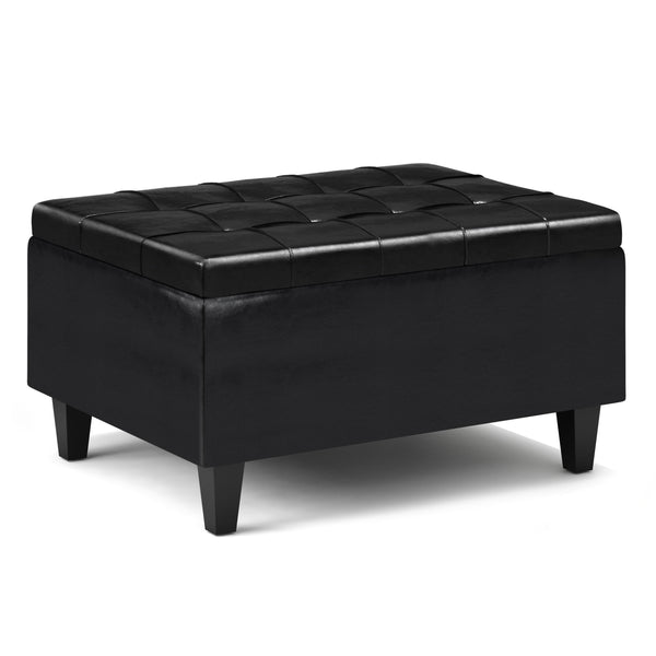 English Elm Harrison Small Coffee Table Storage Ottoman – Versatile Midnight Black Faux Leather With Tufting B136P159154