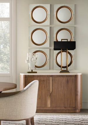 Hooker Furniture Eleana Server With Light Caramel Walnut, Honed Marble Top & Sunlit Bronze Hardware — Elegant Buffet 7252-75903-85