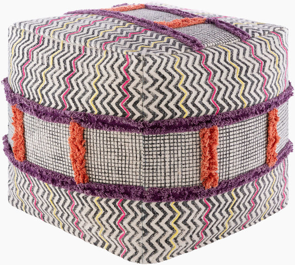 Surya Raja 18" Pouf - Global-inspired Elegance For Your Home Decor, Durable Cotton & Polybeads, Chic Charm Orange Cotton,Cotton,Polybeads Rjpf001-181818