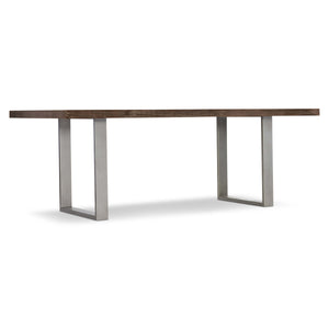 Bernhardt Bernhardt Draper Distressed Pine Dining Table With Dual Steel Pedestals, Sable Brown Top, 84" Wide 303224B