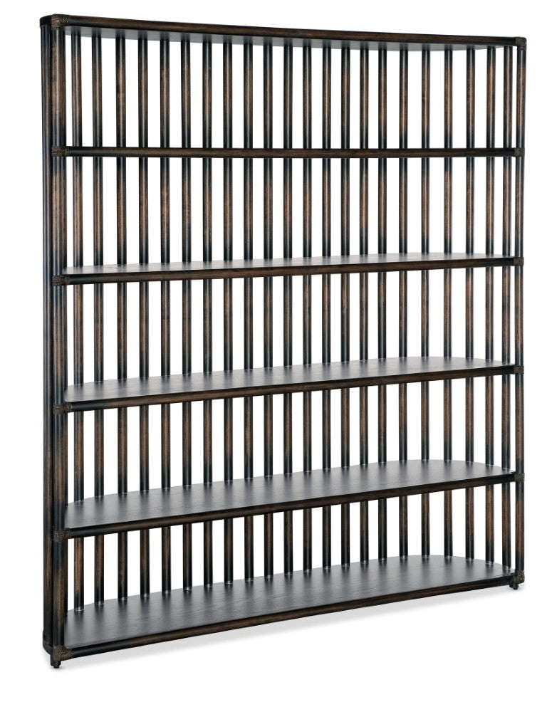 Hooker Furniture Retreat Slatted Bookcase With Oak Veneer, Curved Sides & Rope Accents For Coastal Modern Storage Dark Wood 6950-10446-99