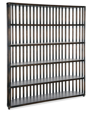 Hooker Furniture Retreat Slatted Bookcase With Oak Veneer, Curved Sides & Rope Accents For Coastal Modern Storage Dark Wood 6950-10446-99
