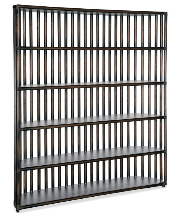 Hooker Furniture Retreat Slatted Bookcase With Oak Veneer, Curved Sides & Rope Accents For Coastal Modern Storage Dark Wood 6950-10446-99