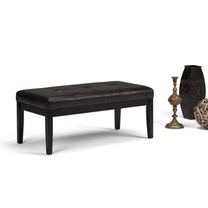 English Elm Lacey Tufted Ottoman Bench - Distressed Black Vegan Leather For Stylish Entryway & Living Room Use B136P159206