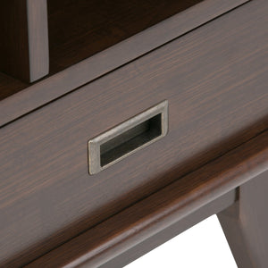 English Elm Draper Mid-Century Wide Bookcase & Storage Unit - Stylish Solid Rubberwood In Medium Auburn Brown B136P158159