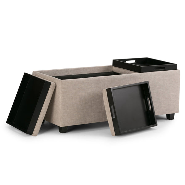 English Elm Avalon Storage Ottoman – Versatile Natural Linen-Look Design With Hidden Storage & Serving Trays B136P159918