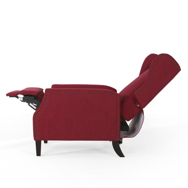 English Elm Christopher Knight Home® - Pushback Recliner Chair with Nailhead Trim and Wingback Design, Plush Fabric Comfort for Living Rooms Red 60760.00DRED