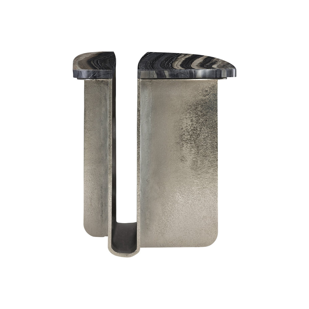 Bernhardt Bernhardt Sculptural Tegan Side Table With Black Forest Marble Tops & Shiny Nickel Cast Aluminum Base 305123