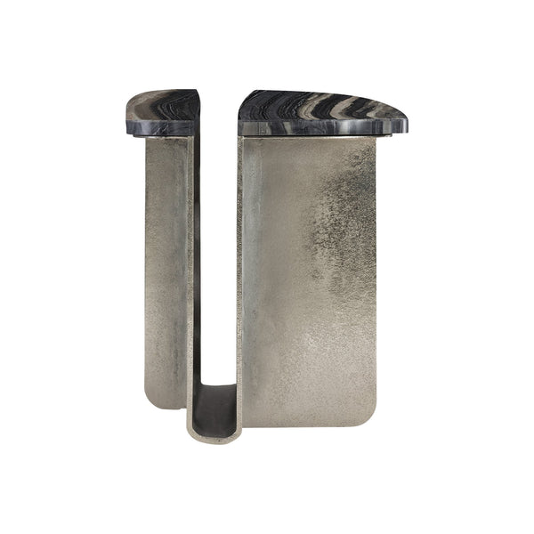 Bernhardt Bernhardt Sculptural Tegan Side Table With Black Forest Marble Tops & Shiny Nickel Cast Aluminum Base 305123