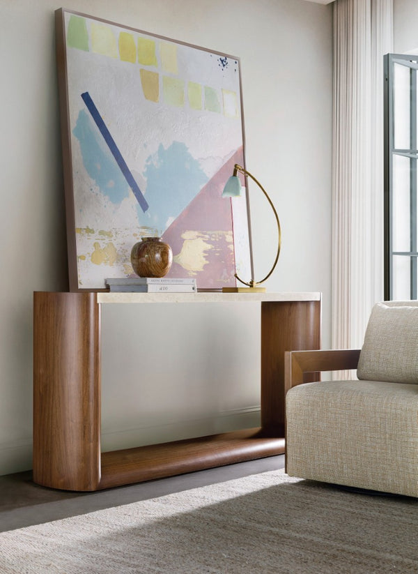 Hooker Furniture Eleana Marble Top Console Table — Slim 74" Walnut Veneer Entryway Console With Light Caramel Finish 7252-85003-85