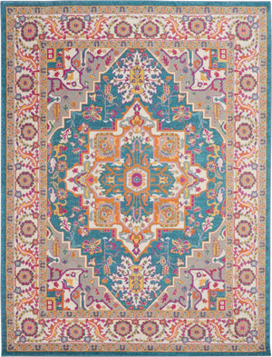 Nourison Passion PSN20 Machine Made Power-loomed Floral Border Indoor Only Bohemian  Rug Teal Multicolor, Teal Multicolor 100% Polypropylene 99446486608