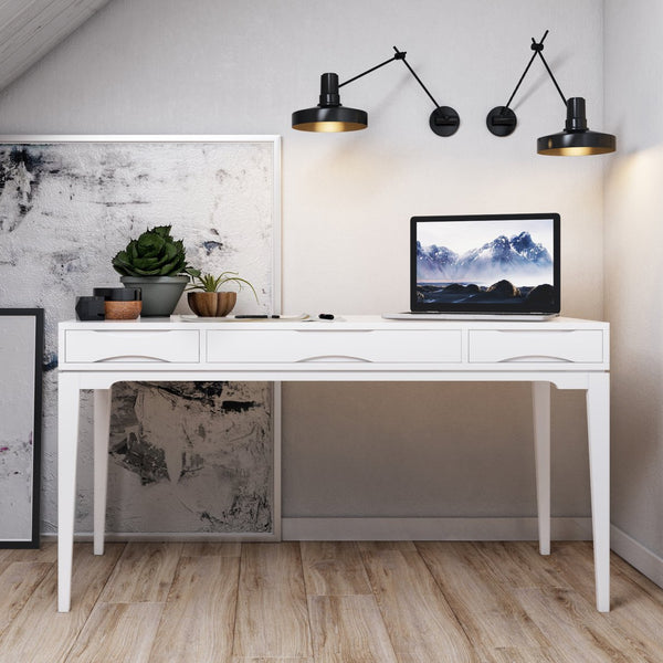 English Elm Harper Desk - White Mid-Century Modern Workspace With Storage, Durable Finish, And Ample Surface Area B136P158721