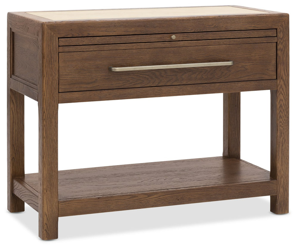 Hooker Furniture Driftwood Oak and Stone Nightstand Worn Saddle Finish with Drawer and Pullout Tray 6820-90216-85