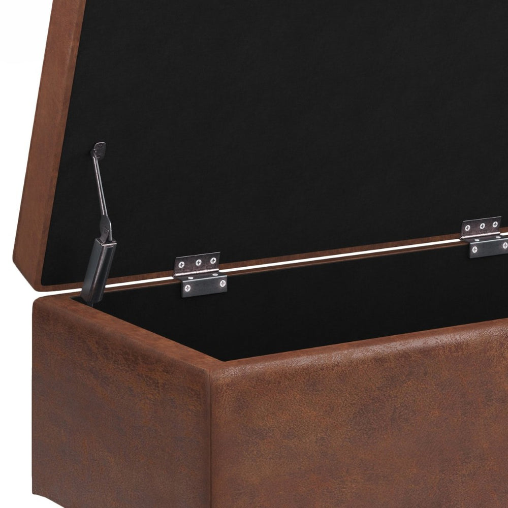 English Elm Shay Mid-Century Rectangular Storage Ottoman - Stylish Distressed Brown Faux Leather With Safety Hinge B136P159260-GIGA