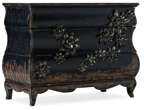 Hooker Furniture Sanctuary Porte Noir Bachelorette Chest With Carved Floral Front, Cedar Drawer & Built-In Lighting 5845-90017-99