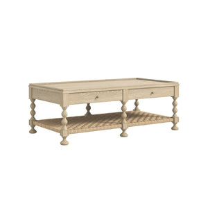 A.R.T. Furniture Haven Rustic Rectangular Cocktail Table with Woven Rattan Shelf and Elegant Turned Legs for Storage 339300-2325