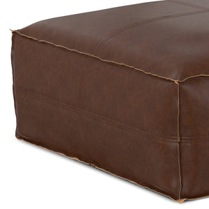English Elm Brody Large Square Pouf - Distressed Dark Brown Faux Leather Coffee Table & Cozy Footstool B136P159349