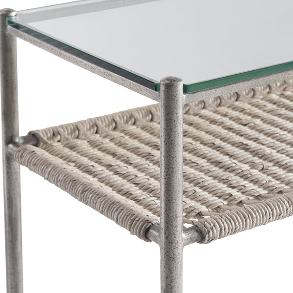 Bernhardt Bernhardt Modern Kendo Console Table With Tempered Glass Top, Woven Abaca Shelf, Graphite Frame 328910