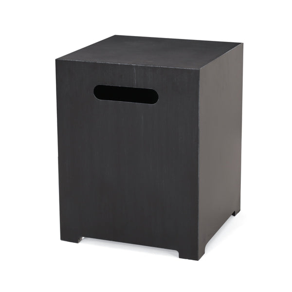 English Elm Propane Tank Cover Outdoor Iron Side Table with Slatted Storage for Fire Pit Patios 67760.00BLKBRS