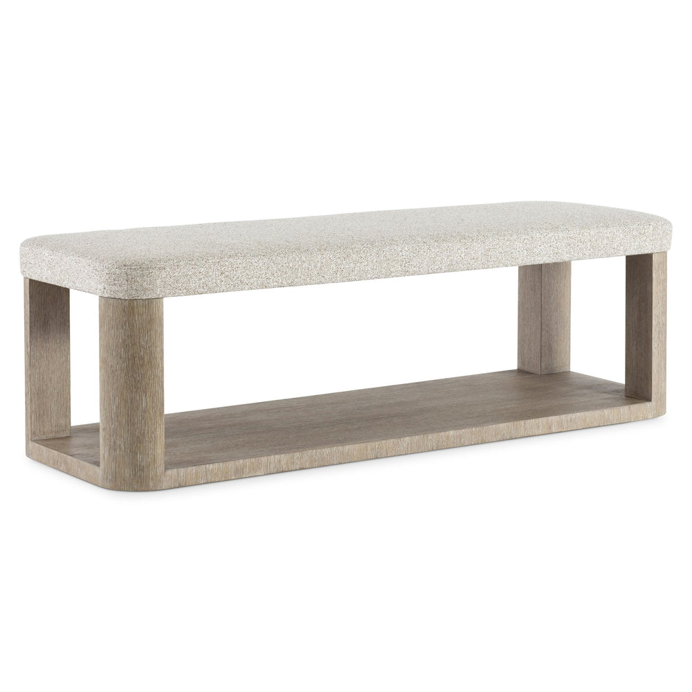 Bernhardt Bernhardt Loggia 58" Bench With Wire‑Brushed Oak Base, Upholstered Performance Seat & Lower Shelf 345507