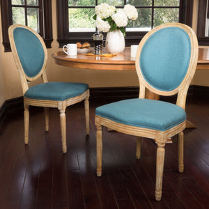 English Elm Kd French Country Rubberwood Dining Chairs Fluted Legs Padded Seat Set of 2 Teal 60352.00