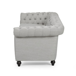 English Elm Sofa Chesterfield Three Seat Tufted Scrolled Arm Nailhead Living Room Formal Piece 68014.00FCLOUDGRY