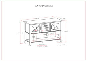 English Elm Ela Solid Wood Console Table Smoky Brown — Handcrafted, 2 Drawers, 2 Cabinets, Open Shelf, 48" Wide B136P158600