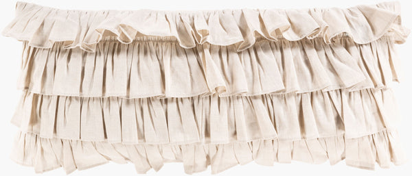Surya Ruffle Elegant 14"L X 32"W Lumbar Pillow - Luxurious Cotton & Linen Blend For Timeless Decor Oatmeal Linen,Cotton,Cotton Rle002-3214