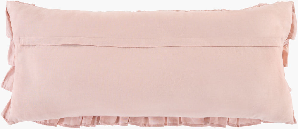 Surya Ruffle Elegant 14"L X 32"W Lumbar Pillow - Luxurious Cotton & Linen Blend For Timeless Decor Dusty Pink Linen,Cotton,Cotton Rle004-3214d