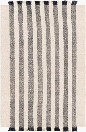 Surya Reliance 10' X 14' Handwoven Wool Rug - Timeless Cottage Style With Elegant Fringe Detail Black Wool Rli2302-23