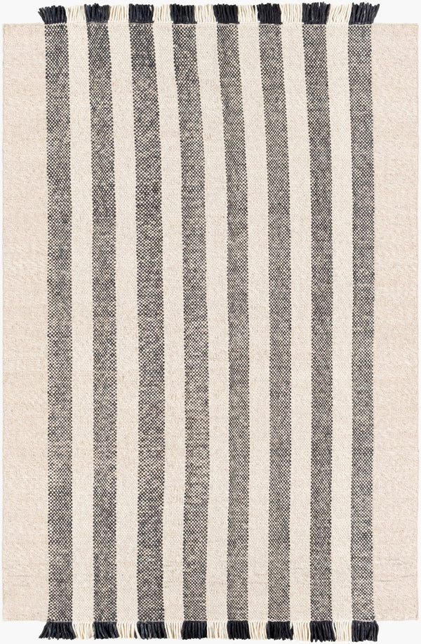 Surya Reliance 10' X 14' Handwoven Wool Rug - Timeless Cottage Style With Elegant Fringe Detail Black Wool Rli2302-23