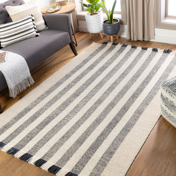Surya Reliance 10' X 14' Handwoven Wool Rug - Timeless Cottage Style With Elegant Fringe Detail Black Wool Rli2302-23
