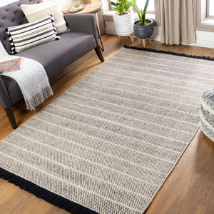 Surya Reliance 10' X 14' Handwoven Wool Rug - Timeless Cottage Style With Elegant Fringe Detail Black Wool Rli2304-23
