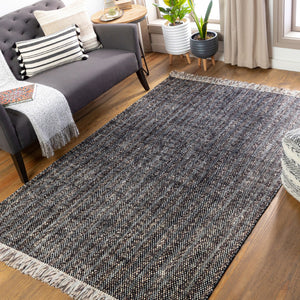 Surya Reliance 10' X 14' Handwoven Wool Rug - Timeless Cottage Style With Elegant Fringe Detail Black Wool Rli2306-23