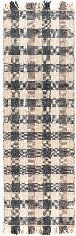 Livabliss Reliance Wool Flatweave Area Rug Handwoven Cottage Style with Fringe Accent India Craft Charcoal, Mediu 2'6" x 8' RLI2308-268