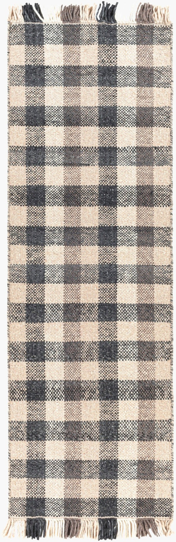Livabliss Reliance Wool Flatweave Area Rug Handwoven Cottage Style with Fringe Accent India Craft Charcoal, Mediu 2'6" x 8' RLI2308-268