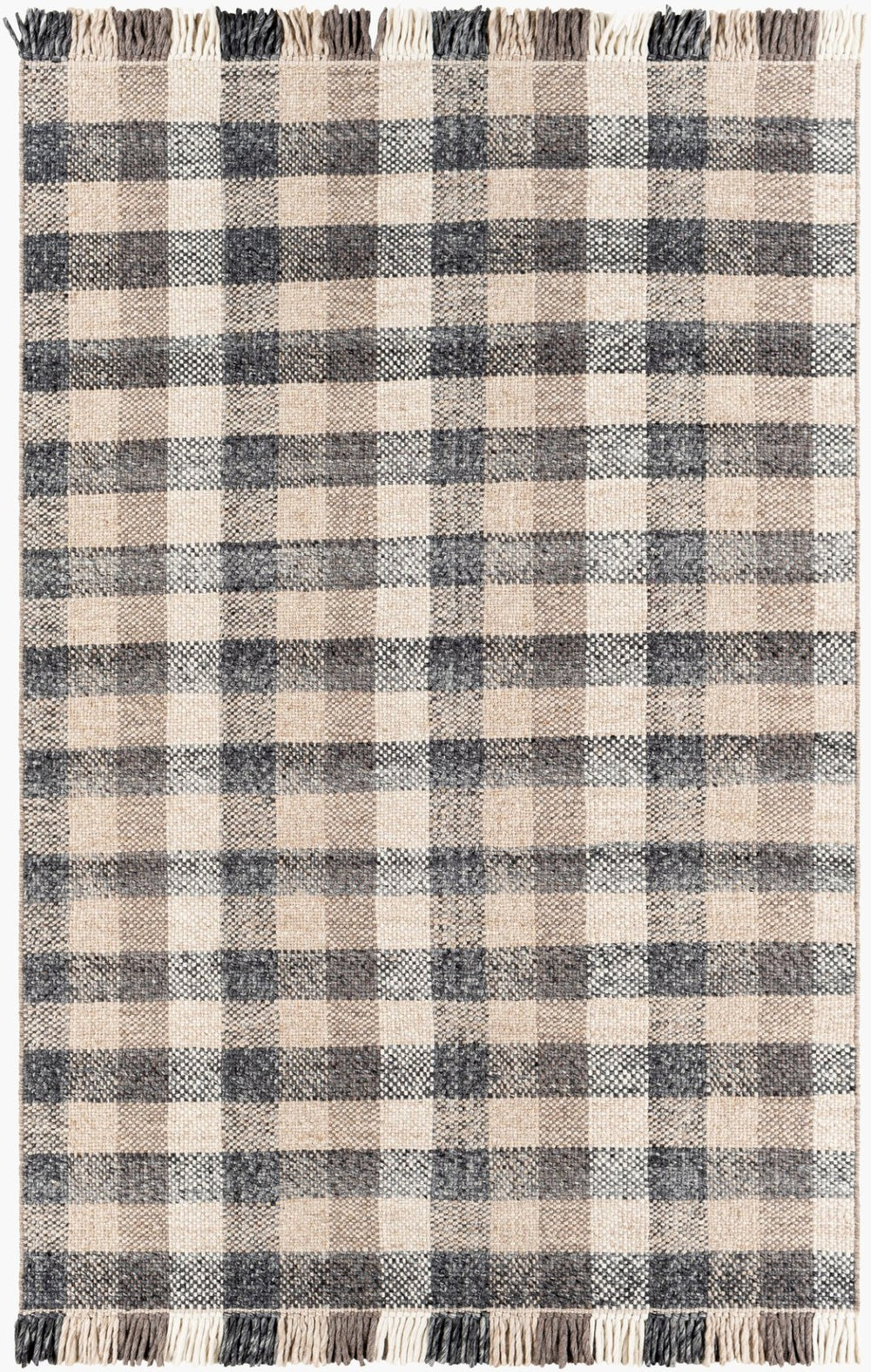 Livabliss Reliance Wool Flatweave Area Rug Handwoven Cottage Style with Fringe Accent India Craft Charcoal, Mediu 8'10" x 12' RLI2308-81012