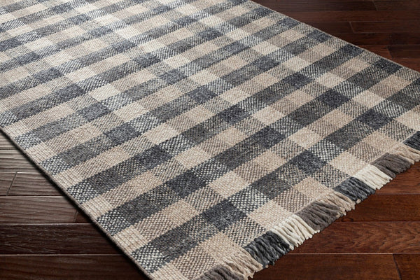 Livabliss Reliance Wool Flatweave Area Rug Handwoven Cottage Style with Fringe Accent India Craft Charcoal, Mediu 8'10" x 12' RLI2308-81012